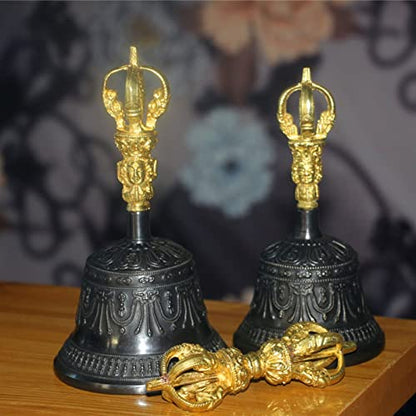 Tibetan Buddhist Meditation Bell And Dorje Set, The Bells Are Engraved With Vivid Patterns, Fascinating, Captivating And Attractive