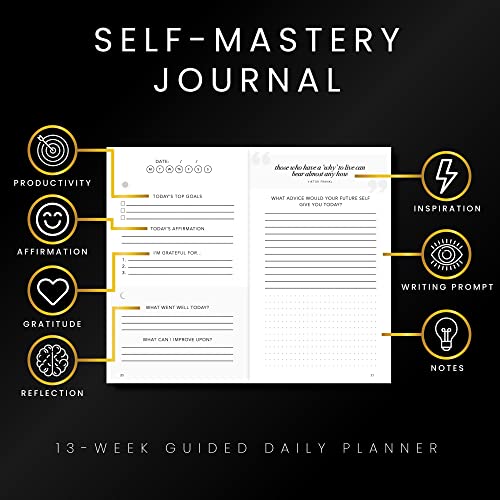 Self-Mastery Journal for Men with Prompts - 13 Week Guided Gratitude Journal - 5 Minute Journal - Reflection Manifestation Journals for Mindfulness - Self Care Journal - Goal Journal for Women & Men - color: Black