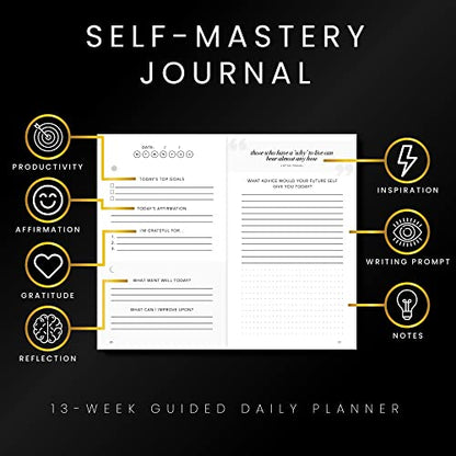 Self-Mastery Journal for Men with Prompts - 13 Week Guided Gratitude Journal - 5 Minute Journal - Reflection Manifestation Journals for Mindfulness - Self Care Journal - Goal Journal for Women & Men - color: Black