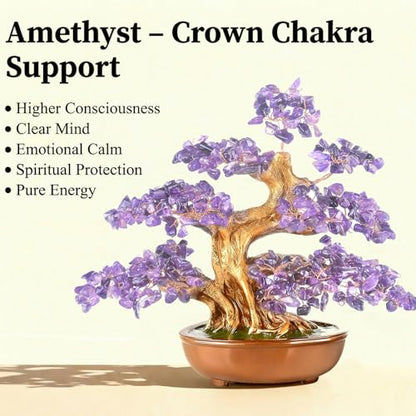 Amethyst Crystal Tree of Life – Handmade Gemstone Bonsai Tree with Natural Stones(360 Large Beads), Chakra Healing for Positive Energy, Home & Office Feng Shui 8" - color: Amethyst Tree With 360 Large Beads