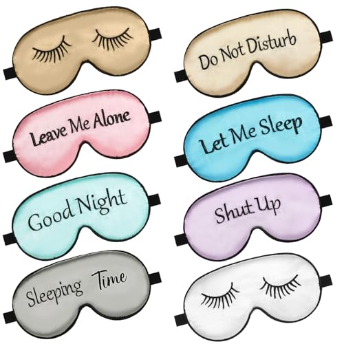 8 Pieces Funny Sleep Mask Silk Eye Mask with Adjustable Strap Soft Cute Blackout Blindfold Eye Cover for Women Men Full Night's Sleep, Travel, Nap, Meditation(Elegant Colors) - color: Elegant Colors