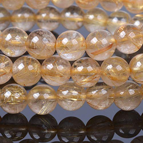 Justinstones Gem Semi Precious Gemstone 6mm Round Beads Stretch Bracelet 6.5 Inch - color: Golden Rutilated Quartz