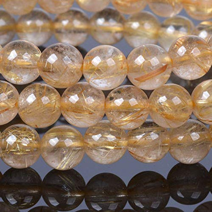 Justinstones Gem Semi Precious Gemstone 6mm Round Beads Stretch Bracelet 6.5 Inch - color: Golden Rutilated Quartz