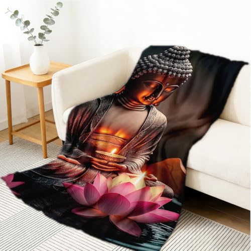 Buddha Throw Blanket Religious Prints Blanket Flannel Soft Zen Meditation Yoga Home Decor Cozy Spiritual Gifts 59"x70" - color: Black, size: 59"x70"