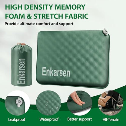 Inflatable Travel Seat Cushion – Self-Inflating Memory Foam Pad for Airplane, Stadium Bleachers, Camping, Hiking & Backpacking – Ultralight Compact & Portable Sitting Cushion - color: Green