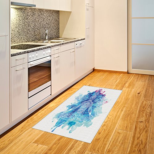Lunarable Yoga Area Rug, Ornamental Art Meditation Mandala Lotus Cross-Legged Position Print, Flat Woven Accent Rug for Living Room Bedroom Dining Room, 2' 6" x 5', Aqua Blue Pink