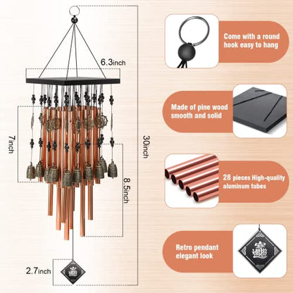 Wind Chimes for Outside, 30" Memorial Wind Chimes with 28 Pieces Tubes and 16 Copper Bell for Garden, Patio,Window Hanging Decoration, Bronze Memorial Sympathy Gifts for Mom