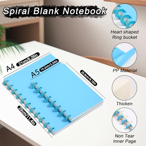 Blank Spiral Notebook For Women Blank Spiral Journal No Lines Blank Pape Notebook Spiral Sketchbook 2pcs A5 Journal 160 Pages 5.6 × 8.2 Inch Unlined Journaling, Sketch book , Note Taking | Gift Artists for Drawing Office School Home (Blue+Purple)2pcs - si