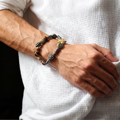 Unisex Stretchy Ceramic Bracelet - Handmade Ocean Beach Boho Jewelry, 1280℃ High-Fired Waterproof Hypoallergenic, Stackable for Women Men, Ideal Gift for All Occasions - color: Dark color