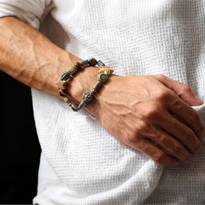 Unisex Stretchy Ceramic Bracelet - Handmade Ocean Beach Boho Jewelry, 1280℃ High-Fired Waterproof Hypoallergenic, Stackable for Women Men, Ideal Gift for All Occasions - color: Dark color