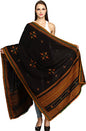 Exotic India Shawl from Kutch with Embroidered Bootis and Mirrors - Wool - color: Phantom Black
