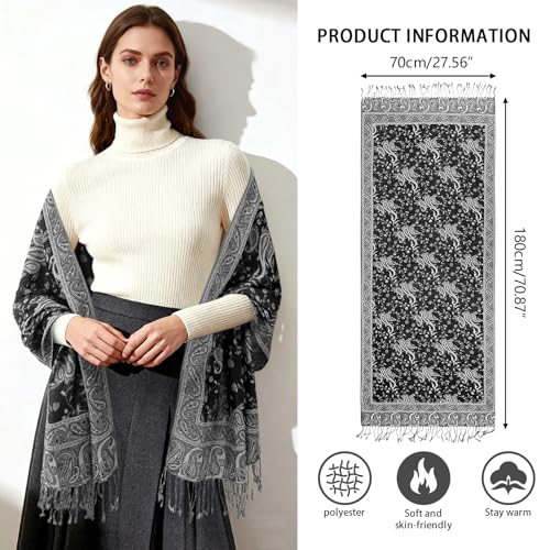 E-Clover Pashmina Shawl Wraps for Women Evening Dresses Elegant Soft Rave Scarf Festival Reversible Men Scarves
