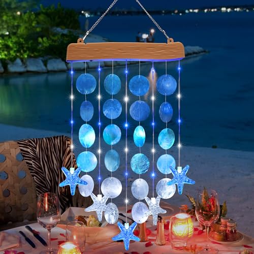Toodour Solar Wind Chimes for Outside, Birthday Gifts for Women Mom Grandma, Waterproof 2 Modes Shells Solar Powered Outdoor Lights for Patio Holiday Garden Porch Yard Outdoor Decor - White & Blue - size: White&Blue