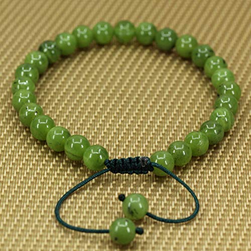 Angelstones Handmade Gemstone 6mm Round Beads Adjustable Braided Macrame Tassels Chakra Reiki Bracelets 7-9 inch Unisex - color: A Grade Canadian Nephrite Jade