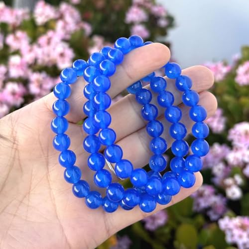 Adabele 1pc Natural Stretch Gemstone Bracelet 8mm (0.31") Bead 7" to 8.5 inch Healing Crystal Energy Quartz Chakra Jewelry Women Unisex Birthday Gift - color: Blue Agate, size: 7 inch