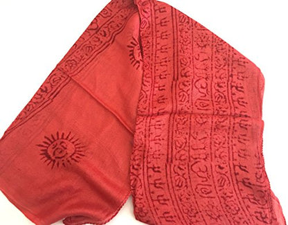 OMA Large Om Scarf Wrap Hand Block Printed Shawl For Yoga Meditation BRAND - color: Red