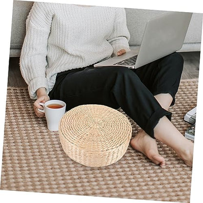 Natural Straw Woven Meditation Cushion Simple Style Floor Mat for Yoga and Relaxation Comfortable Seating Pad for Home and Zen Practices Height