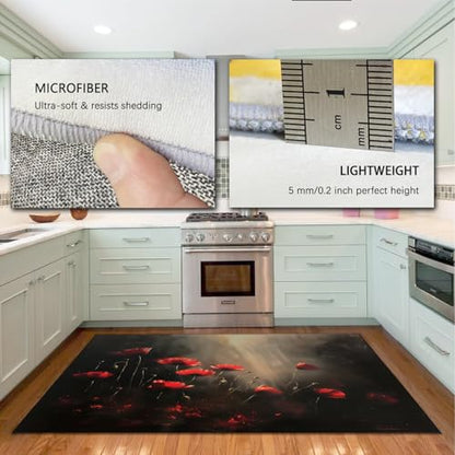 Meditation Area Rugs 8x10 Fluffy Cozy Red Floral Rug Lightweight Low Pile Anti Fatigue Carpets with Rubber Backing for Bedroom Study - size: 8'x10'/96x120inch/244x305cm