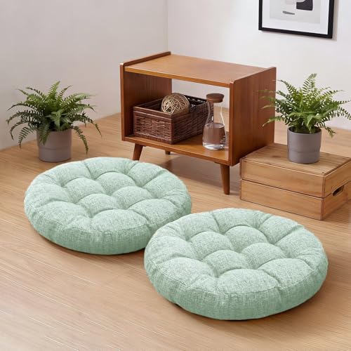 Round Meditation Floor Pillow Cushions for Adults Sitting Large Floor Pillows for Yoga Play Reading On Floor 18.8 x 18.8 Inch Light Blue Set of 2 - color: Light Blue