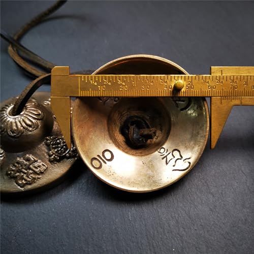 Tibetan Tingsha Bell Set - Tibetan Cymbals - for Sound Healing, Yoga, Meditation, and Mindfulness,Handmade in Nepal,Made of Brass,Astamangal Pattern,6.5cm/2.6 inch - color: 6-Brass-Astamangal-6.5cm -1