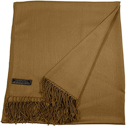 CJ Apparel Solid Color Tassels Design Nepalese Shawl Scarf Wrap Stole Throw Head Wrap Pashmina Gift Hand Made in Nepal New - color: Camel Brown