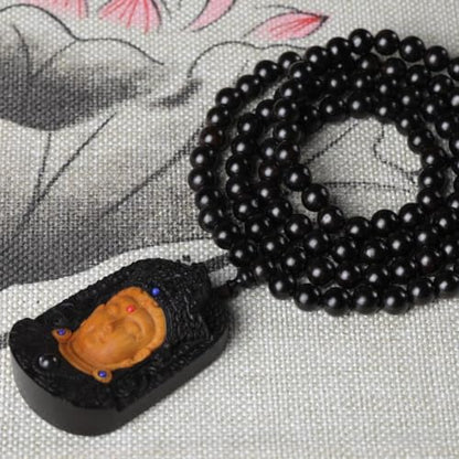 Zen Dear Unisex Natural Ebony Wood Buddhist Prayer Bead Necklace Bracelet Tibetan Prayer Mala Beaded Black - style: 08mm 108beads+guanyin