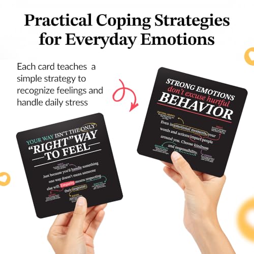 Emotional Strength Mindset Cards – 52 Daily Coping Skills & Emotional Regulation Habits – Stress & Feelings Management Cards for Kids, Teens & Adults – Gift for Parents, Teachers & Counselors