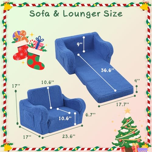 MOMCAYWEX Kids Sofa, 2-in-1 Flip-Out Foam Couch with Soft Sherpa Cover, Cozy Play Lounge Chair, Sky Blue - color: Sky Blue, size: Medium