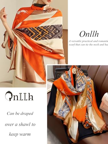 Large Shawl Scarf For Women Lightweight Wraps Silky Headscarf Long Sunscreen Scarfs - color: T1 Orange Horse / 70"x 35"