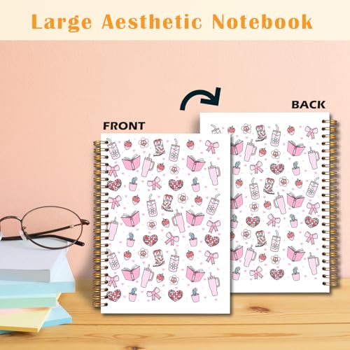 JINYO Cute Girly Bookish Notebook, Coquette Pink Bow Strawberry Journal, Preppy Aesthetic Journal for Women, Coquette Girly Office Supplies, Preppy Spiral Notebooks 5.5x8.3 Inch - color: white Girly Bookish Notebook