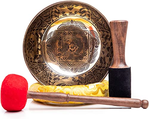 Large Tibetan Singing Bowl Set - 8.5" Master Healing Grade For Sound Bath Chakra 7 Metal Meditation Yoga By Himalayan Bazaar