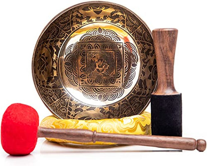 Large Tibetan Singing Bowl Set - 8.5" Master Healing Grade For Sound Bath Chakra 7 Metal Meditation Yoga By Himalayan Bazaar