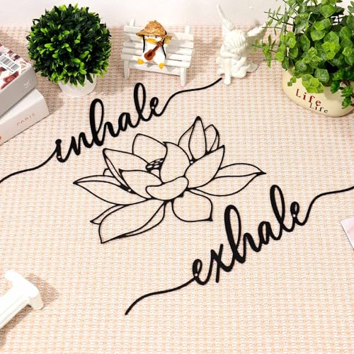 KOYILTD Inhale Exhale Lotus Flower Wall Art Black Metal Zen Decor Large Black Modern Inhale Exhale Lotus Flower Wall Sign Metal Decor for Indoors or Outdoors (Elegant, Lotus 1)