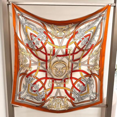 ANDANTINO 100% Pure Mulberry Silk Scarf 35" Large Square Lightweight Headscarf –Women’s Hair Wraps-With Gift Packed - color: Gold&orange