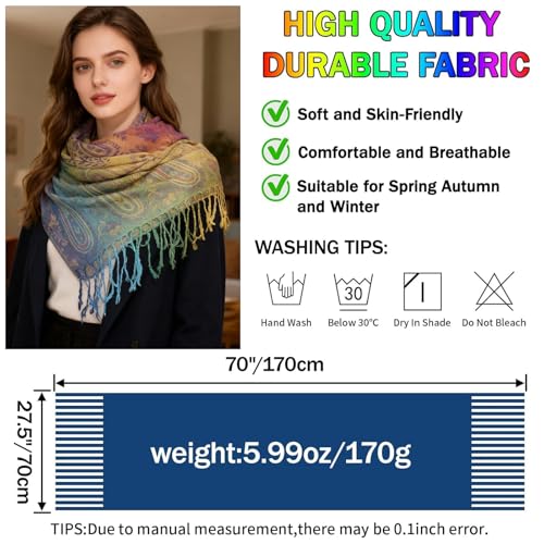 Rave Pashmina Scarf, Fashion Colorful Shawls and Wraps Soft Festival Scarves - color: D-purple (Paisley Pattern)