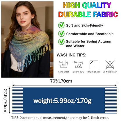 Rave Pashmina Scarf, Fashion Colorful Shawls and Wraps Soft Festival Scarves - color: D-purple (Paisley Pattern)