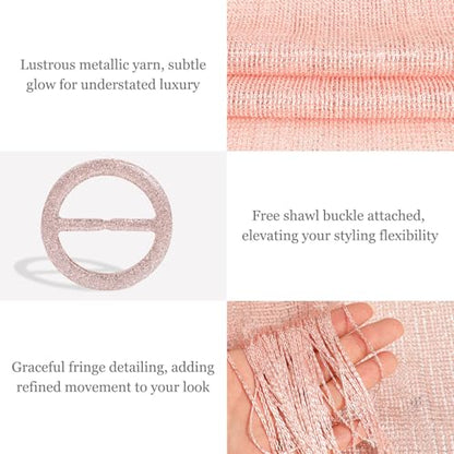 Sumolux Shawls Wraps for Evening Dresses Metallic Glitter Shawls Scarf for Women Sparkling Wedding with Free Buckle - color: Light Pink