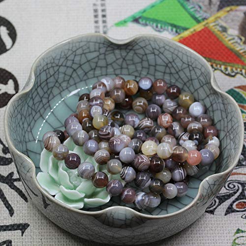 Keleny Gem Semi Precious Gemstones 8mm Natural Stone Round Beads Rock Crystal Jasper Stretch Bracelet 7 Inch Unisex - color: Brown Botswana Agate