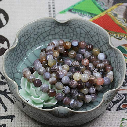 Keleny Gem Semi Precious Gemstones 8mm Natural Stone Round Beads Rock Crystal Jasper Stretch Bracelet 7 Inch Unisex - color: Brown Botswana Agate