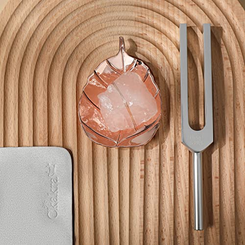Ckakra Solfeggion Tuning forks with Natural Crystal Kit,Mindfulness Meditation Accessories,Rose Quartz,Calming Tools,639hz Heart Chakra,Bodhi Leaf - color: Heart Chakra