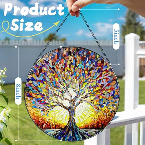 Stained Glass Window Hanging, 8 in Tree of Life Sun Catchers Indoor Window, Stained Glass Suncatcher, Gifts for Women, Her, Wife, Friend and Mom for Mother's Day, Christmas, Birthday - color: Tree of Life