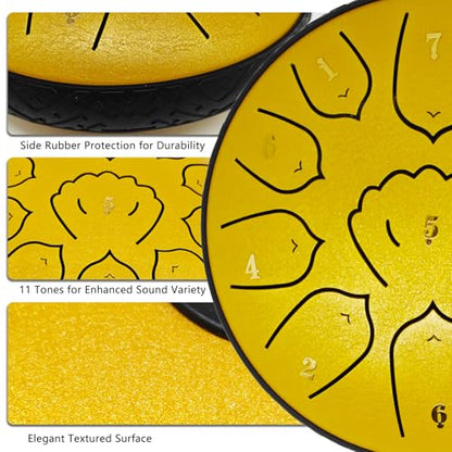 Rain Drum for Outside Garden, MIUYA 6 Inch 11 Notes Steel Tongue Drum for Adults, Beginner Percussion Instrument for Meditation Yoga, Sunlit Gold - color: Sunlit Gold