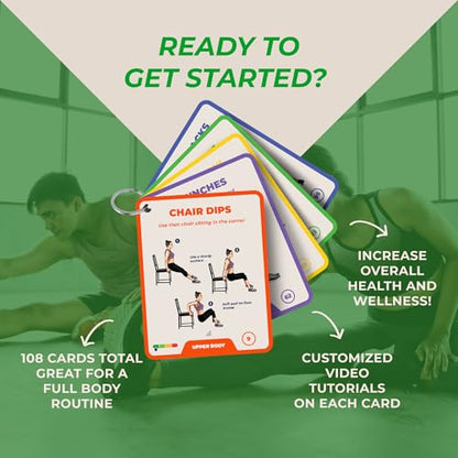 100 Bodyweight Exercise Cards – Illustrated Home Workout Flash Card Deck Designed by a Physical Therapist for Strength Training with No Equipment for Men and Women