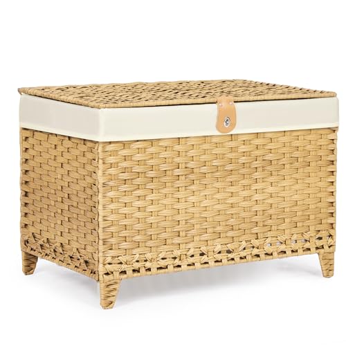 Honjourai Wicker Storage Basket with Lid,Rattan Shelf Basket with Removable Liner Bag,160L Storage Bin,Storage Trunk with Heightened Feet,Storage Container for Wardrobe,Home Organizer - color: Natural, size: 160L