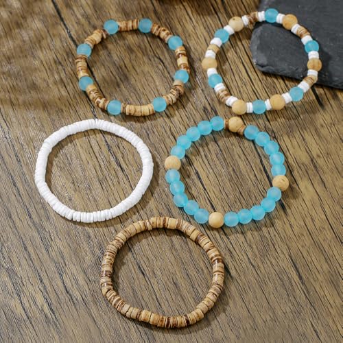 Vintage Multilayer African Turpine Wood Beaded Stretch Bracelets Bohemian Retro Coconut Shell Stackable Elastic Bracelet for Women Men Summer Beach Vacation Holiday Jewelry Gifts - style: StyleC