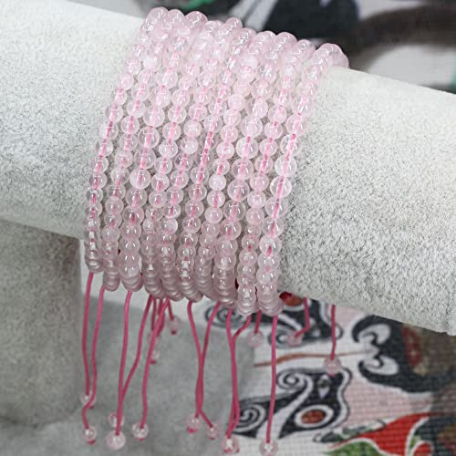 Keleny Natural Gemtones 4mm Round Beads Crystal Adjustable Braided Macrame Tassels Bracelets Unisex - color: Pink