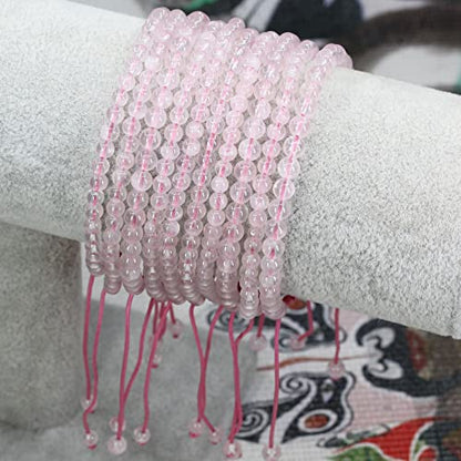 Keleny Natural Gemtones 4mm Round Beads Crystal Adjustable Braided Macrame Tassels Bracelets Unisex - color: Pink