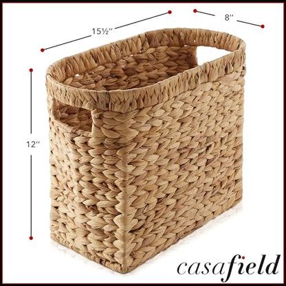 Casafield Woven Magazine Holder with Handles, Natural - Water Hyacinth Storage Basket for Bathroom, Living Room, Home Office - color: Natural - Hyacinth