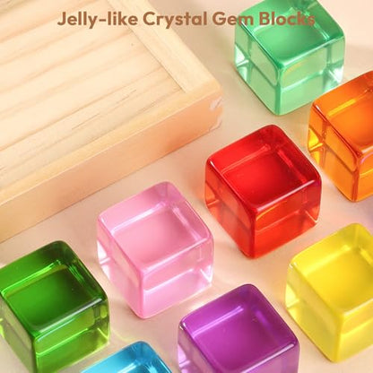 Woodtoe Large Building Blocks for Toddlers, Montessori Toys for 1 2 3 Year Old Boy Girl, No Choking Hazard Toys for Age 2-4 Kids Baby, Rainbow Acrylic Block Set, Sensory Birthday Toy Gifts for Kid - style: 9 PCS Large Acrylic Blocks Set