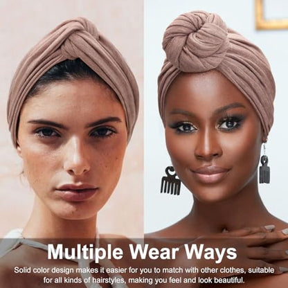 DRESHOW African Turban for Women Knotted Hairwraps for Sleeping Turban Headwraps Head Warmer Scarf for Black Women Chemo Cap - color: 1 Pc Style 2: Brown